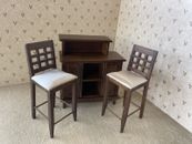Dollhouse walnut modern Bar And Chairs 1:12 scale