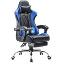 Gaming Chair with Footrest and Massage Lumbar Support, Ergonomic Computer Blue