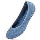 Frank Mully Women's Ballet Flats Round Toe Walking Flats Slip On Work Shoes Knitted Flats Shoes for Woman Soft Lightweight, Blue, 9