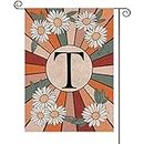YeeCASE Monogramm Buchstabe Gartenflagge Floral 30,5 x 45,7 cm doppelseitig für draußen kleine Jutefamilie Nachname Initiale Hofflagge (T-2)