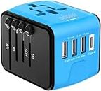 Disgian Travel Adapter, Universal International Power Adapter with 3USB Port and Type-C International Wall Charger Worldwide AC Power Plug for Multi-Nation Travel UK, EU, AU Over 200 Countries (Blue)