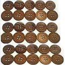 REENA Wooden Button Coffee Brown Dark Diameter 25 mm,(1 inch) 4 Holed for Sewing and Art and Craft Round Buttons with 4 Holes (30)