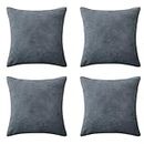 Hafaa Cushions with Covers Included 45 x 45 Cm Set of 8 (4 Grey Cushion Covers, 4 Cushion Inserts) - Stripe Velvet Square Throw Pillow Case Decorative Sofa Cushion Covers with Invisible Zipper