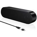 YYV USB Computer Speaker, Portable PC Speaker for Desktop, Laptop,Notebook, Wired Mini Soundbar Speaker with Loud Volume, Volume Control and Mute Button (USB Type C to USB Adapter Included)