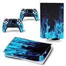 Decal Skin for Ps5 Disk, Whole Body Vinyl Sticker Cover for Playstation 5 Console and Controller (PS5 disc Edition, Blue fire)