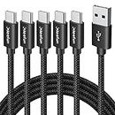 USB C Cable [6ft, 5-Pack], CLEEFUN USB A to USB Type C Charging Cable Fast Charge Braided Charger Cord for iPhone15 Pro Max Samsung Galaxy S24 S23 S22 S21 S20 FE Ultra S10 A15, Pixel, Moto and More