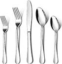 Cutlery Sets, 20 Piece Stainless Steel Flatware for 4 People, Tableware Silverware Set with Steak Knife and Fork Sets, Elegant Design, Mirror Polished and Dishwasher Safe (Silver)