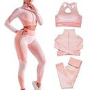 Veriliss 3pcs Gym Clothes for Women Tracksuit Womens Full Set Outfits Workout Joggers Yoga Sportswear Leggings and Stretch Sports Bra Jumpsuits Clothes Sets (Pink, S)