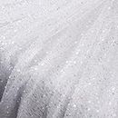 BENECREAT 1.6x1m Glitter Tulle Fabric with Sequin and Beads, White Ribbon Netting Fabric for Clothing Accessories Sewing Quilting Apparel Crafts Decor