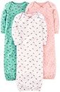 Simple Joys by Carter's 3-Pack Cotton Sleeper Gown Infant-and-Toddler-Nightgowns, Rosa/Verde Menta/Blanco, 0 Meses (Pack de 3) bebés niñas