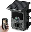 Solar Powered Trail Camera 4K Native 46MP, WiFi Bluetooth Game Camera 0.1s Trigger Speed, Trail Camera with Night Vision Motion Activated IP66 Waterproof