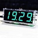 4 Digit DIY LED Digital Clock Kit, LED Electronic Clock with Time/Temperature/Date Display, Light Control, Simple Digital Clock for Beginners Electronics Professionals(Green)