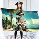 Pirate Flag – Jolly Roger Flag with Skeleton on the beach- Double-sided Print – 110Den polyester - Double Seam - 2 brass eyelets, large 5ft x 3ft