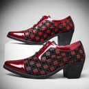 2023 New Fashion Red Plaid Men's Dress Shoes Pointed Leather High Heel Shoes 