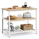 VASAGLE Kitchen Island with 3 Shelves, 39.4 Inches Kitchen Shelf with Large Worktop, Stable Steel Structure, Industrial, Easy to Assemble, Oak Color and White UKKI005W09