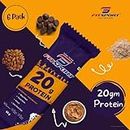 Fitsport 20g Protein Bar [Pack of 6], Healthy Snack Breakfast Bar with Whey Protein, Almonds, Oats, Peanut Butter, Dark Choco Chips & Rice Crisps. 100% Vegetarian, No Added Sugar, No Preservatives, Gluten Free, Meal Replacement Energy Bars