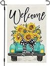 Welcome Summer Sunshine Sunflower Garden Flag 12x18 inch,Home Outdoor Yard Holiday Flag Decoration -B