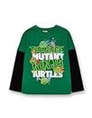 Teenage Mutant Ninja Turtles Boys T-Shirt | Green & Black TMNT Graphic Skater Tee for Kids | Action Ready Comfy Long Sleeve with Short Sleeve Overlay Style Top | Childrens TMNT Movie Merchandise Gift