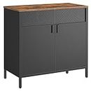 SONGMICS Storage Sideboard, Buffet Table with Adjustable Shelves, Floor Storage Cupboard, Steel Frame, Rustic Brown and Black ULSC102B01