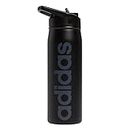 adidas 600 ML (20 oz) Straw Top Metal Water Bottle, Hot/Cold Double-Walled Insulated 18/8 Stainless Steel, Black/Onix Grey, One size