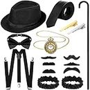1920s - Set di accessori per costume da uomo, con cappello, papillon, orologio da tasca, bretelle, reggicalze da braccio, fermacravatte, stampella (stile classico)