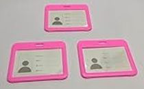 PAPPER VALLEY Plastic Box ID Card Holder Id Badge, Horizontal, Double Sides Visible, for Men and Women i-Card Holders for Office School College (Pack of 3pcs., Pink)