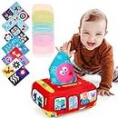 Baby Tissue Box Toy Sensory Toys for Babies Baby with Chew Toys and Mirror, Montessori Toys for Babies 0-6 Months Tissue Box Sensory Toys Baby Games Montessori Toys, Red