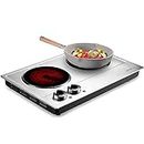 LIVINGbasics Dual Infrared Hot Plates, 1800W Ceramic Electric Stove Countertop Burner with Adjustable Temperature Control & Non-Slip Rubber Feet, Compatible for All Cookwares (Stainless Steel)