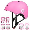 XJD Kids Bike Helmet,Multi-Sport Protective Gear Set for 3-5-8-14 Years Boys Girls with Knee and Elbow Pads Wrist Guards fit Roller Skates,Cycling,Skateboarding,Skating Scooter (Pink, Small)