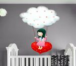 Girl on a cloud For Living Room, Living Room Heart Decal, Little girl Decor,