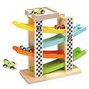 TOP BRIGHT Wooden Car Ramp Toy for 1 2 3 Year Old Boy Girl Gift, Toddler Race Track Toy for One Year Old with 4 Mini Cars