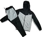 New Nike Tech Cotton Sweat Suit Zip Up  Hoodie & Joggers Men's Set Gray/Black MD