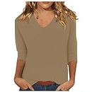 Womens Half Sleeve Tops Summer V Neck Blouse Solid Color Loose Fit Casual T-Shirts Dressy Going Out Tees Clothes B-120