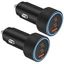 USB C Car Charger, 2Pack 3-Port 67W Dual USB-C & USB-A Phone Car Charger Adapter PD/QC Fast Charging Cigarette Lighter for iPhone 15 14 13 12 11 Pro Max, iPad, Samsung S24 S23 S22, Pixel 8 7, Android