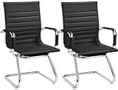 Yaheetech Faux Leather Office Reception Chair Without Wheels Mid Back Ergonomic Guest Chairs for Conference Reception Room Waiting Room, Set of 2 Black