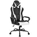 Ergonomic Office Chair, High-Back White Gaming Chair with Lumbar Support PC Computer Chair Racing Chair PU Task Desk Chair Ergonomic Executive Swivel Rolling Chair for People with Back Pain,White