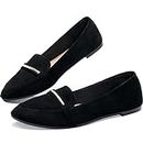 Women's Pointy Toe Loafer Flat Comfortable Faux Suede Work Shoes,Cute Penny Loafer Slip On Ballet Flat(Black US9)