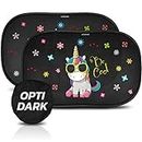 Car sunshade with certified UV protection Optimal Darkness - Self-adhesive, Sun protection for babies and pets, 2 baby sunshades 51x31 cm, Unicorn Design
