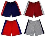 IndiWeaves Kids Boys and Girls Cotton Solid Side Striped Shorts/Hot Pant [Pack of 4] Grey, Maroon, Navy Blue, Red
