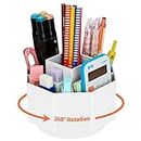 LETURE Desk Organizer, 360-Degree Rotating Pen Pencil Holder, 5 Compartments Desktop Stationary Organizer, Home Office Art Supply Storage Box Caddy (WHITE)