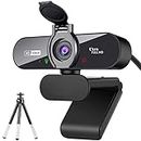 ARVIEMI Webcam, 1080P Pro HD Webcam with Stereo Microphone, 110° Wide Angle, Privacy Cover, Tripod, for Conferencing, Live Streaming, Recording, Compatible with Skype/Zoom/YouTube