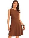 Allegra K Women's Work Dress Solid Color Sleeveless A-line Flare Dresses Brown Medium