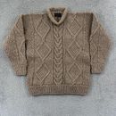 Native Knit Women's Sweater L Brown Cable Knit Wool Hand Made Ecuador Pullover