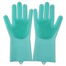 1 Pair Dishwashing Gloves Silicone Dish Washing Gloves Kitchen Silicone Cleaning Household Tools for Clean Car Pet Brush Glove (GREEN)