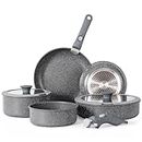 vkoocy Pot and pan Set with Removable Handle, Nonstick Cookware Set Detachable Handle, Induction Kitchen Camping Stackable Pots Pans, Dishwasher/Oven Safe, Grey