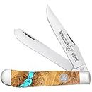 WHISKEY BENT HAT CO. Traditional Trapper Folding Pocket Knife 4.125" Closed Length 440C Stainless Steel Blades (Turquoise River)