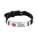 Luluadorn Mens Red Medical Alert ID Blood Thinner Bracelet Emergency First Aid Laser Engraved Health Alert Adjustable Silicone Wristband Bracelet