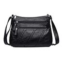 WuXingMeiLi Water Soft PU leather Purses and Shoulder Handbags for Women Crossbody Bag Cross Body Messenger Bags (Black T2)