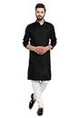 Gauri Laxmi Enterprise Men's Cotton Blend Solid Straight Kurta(PLN Black 32