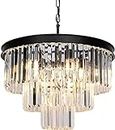 Weesalife Black Crystal Chandeliers for Dining Room Lights Fixtures, 9 Lights Modern Contemporary Chandeliers for Bedroom, 3-Tier Round Crystal Chandeliers for Living Room Entryway Kitchen Island
